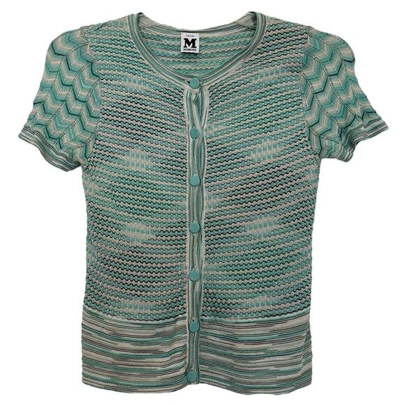 M MISSONI Cardigan Sweater Chevron Waffle Knit Button Front Top IT 46 US 10 - Picture 1 of 10